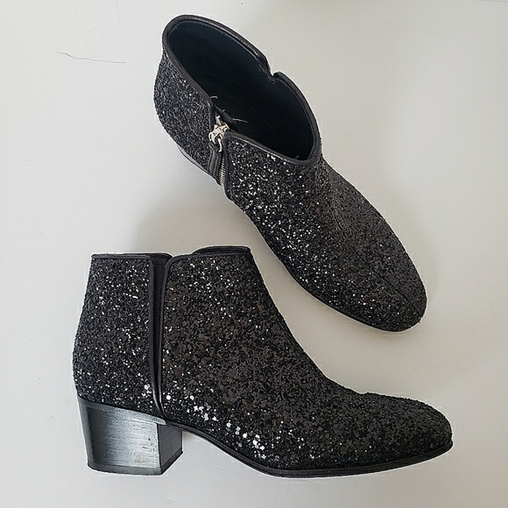 Giuseppe Zanotti Black Glitter Ankle Bootie Size 7